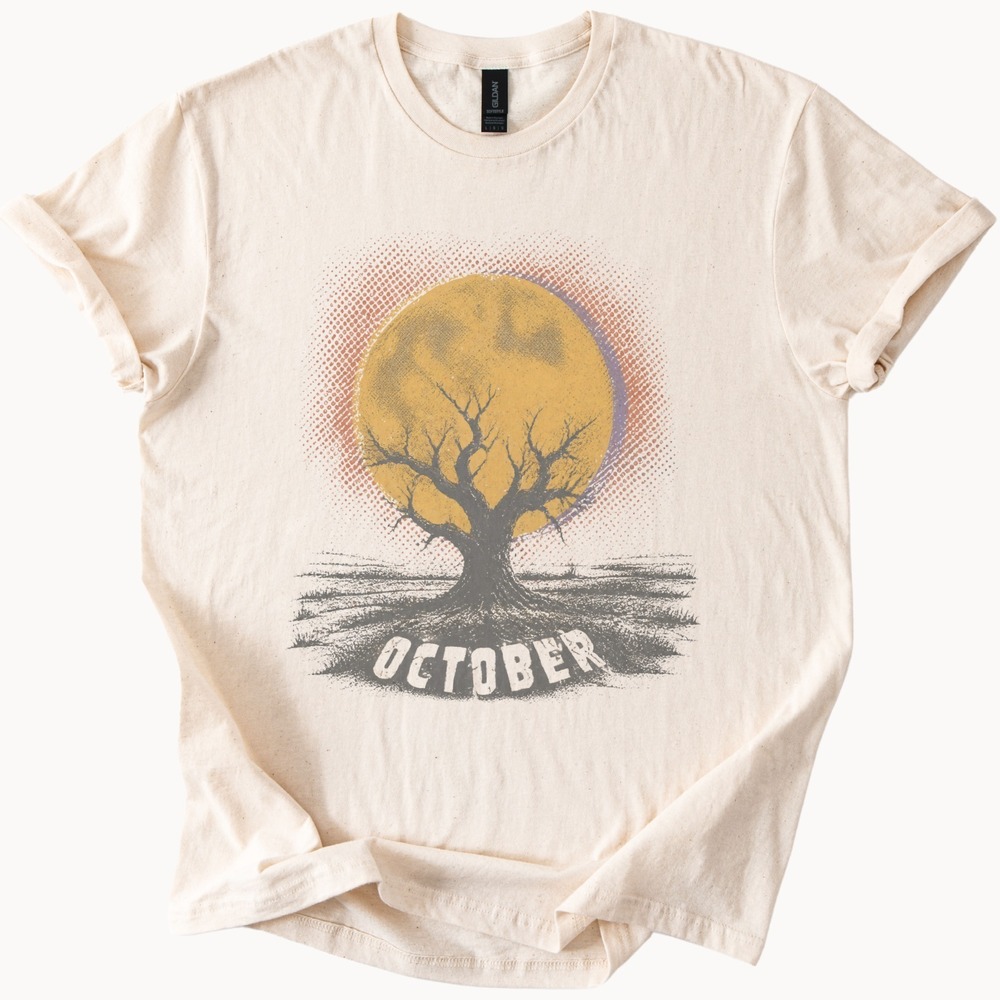 October Tree Rising Through the Full Moon Tee